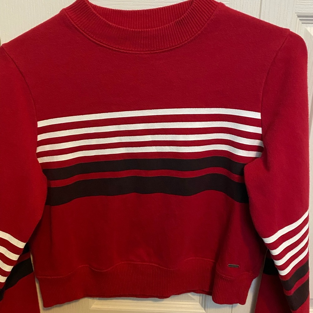 Hollister Red White and Black Striped crewneck